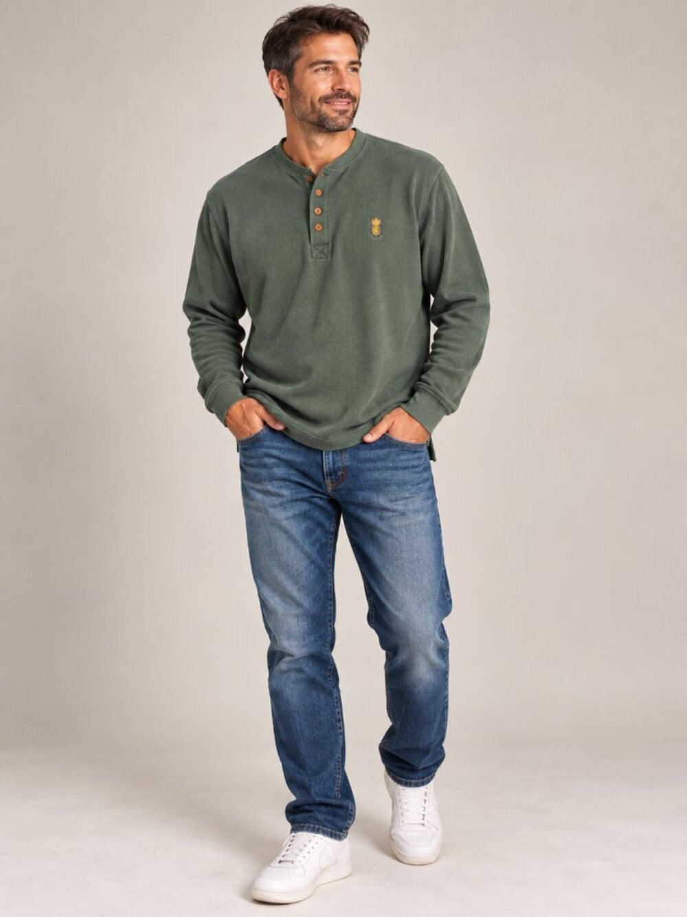 Vintage CHAPS Ralph Lauren Olive Green Henley Men's XL 100% Cotton